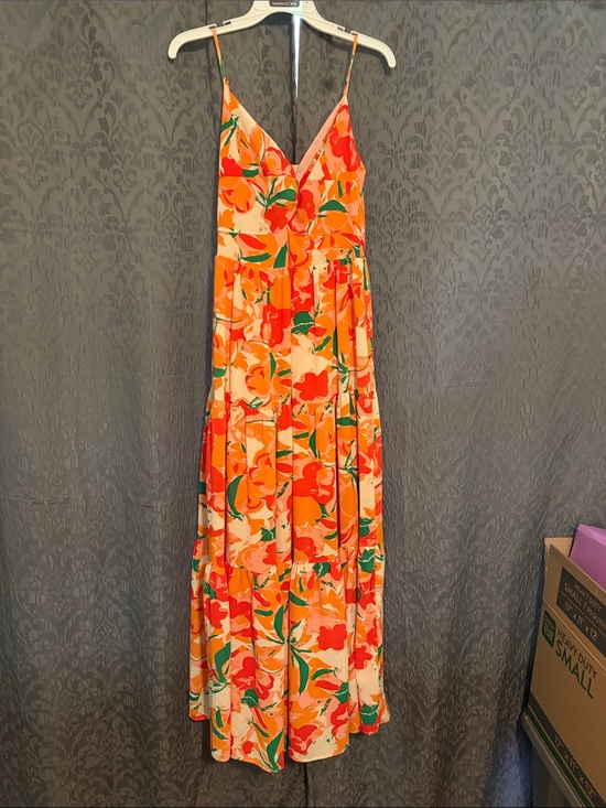 entro Dresses & Skirts - entro Orange Floral Maxi Dress with Green Accents
